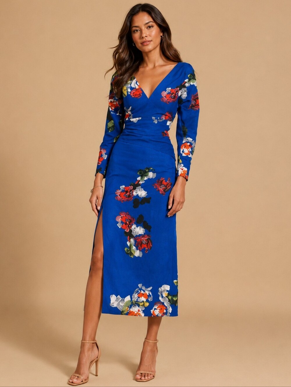 Zara Limited Edition Printed Rouched Dress Size Large Linen Blend